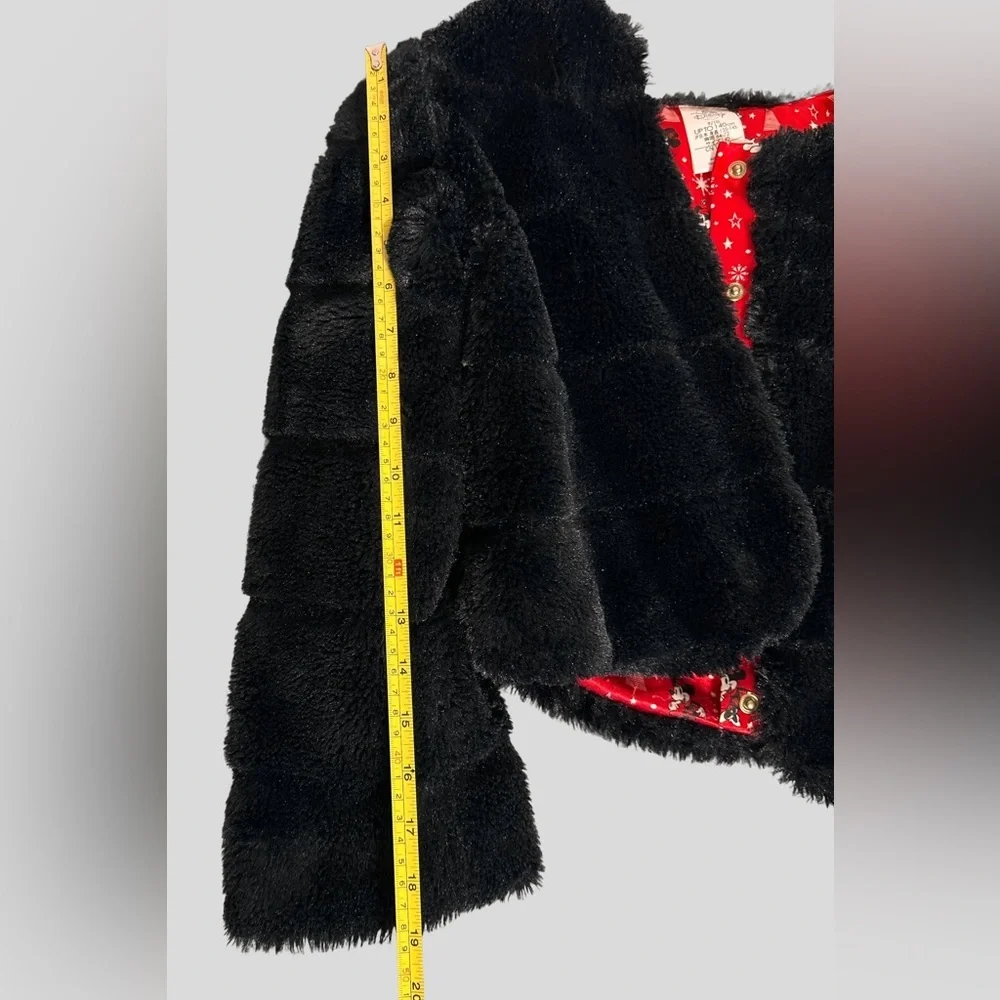 Minnie Mouse Black Faux Fur Jacket with Red Accents